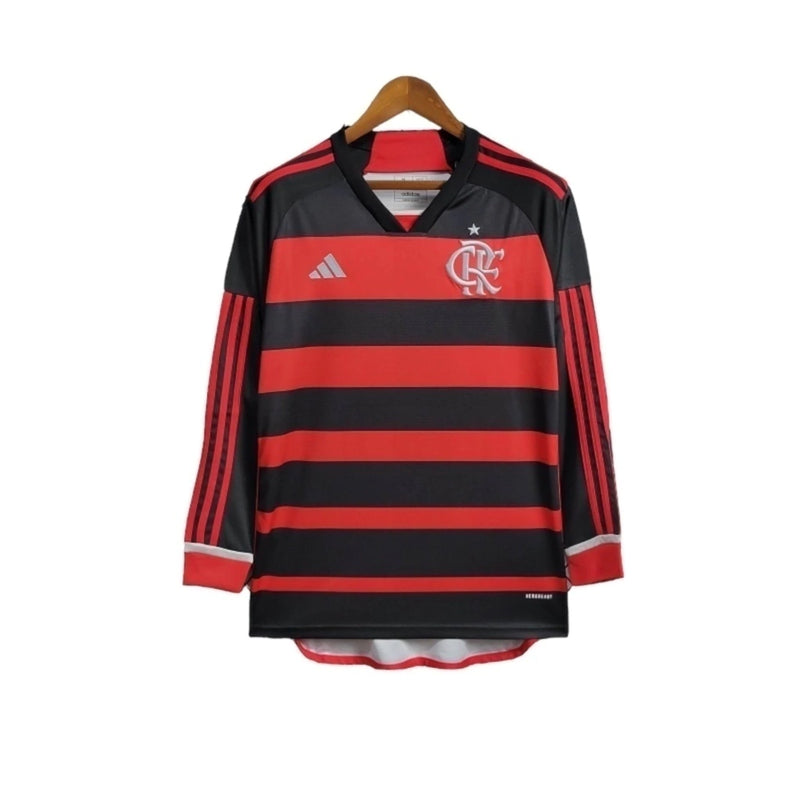 Camisa Flamengo I 24/25 Manga longa - Torcedor Adidas Masculina - Preta e vermelha